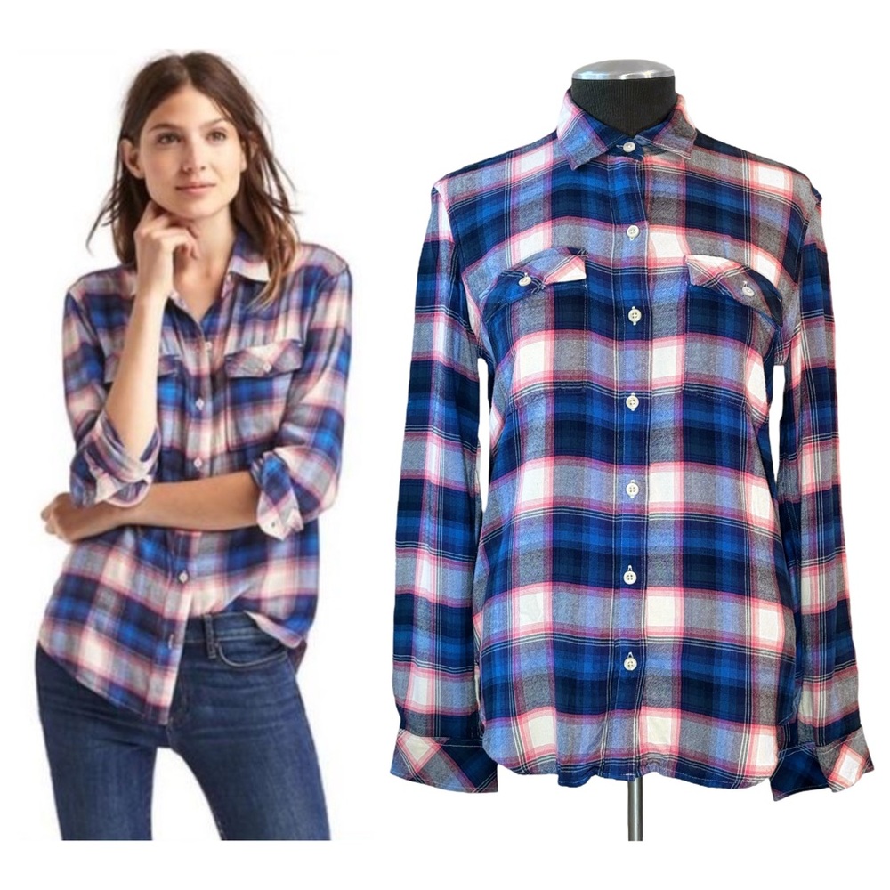 Pendelton & GAP – Blue Plaid Collared Button Down Shirt Top – XS Extra Small